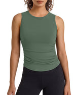 G4Free - G4Free BareFeel Ruched High Neck Yoga Tank Top -GF26L991G016F-XS