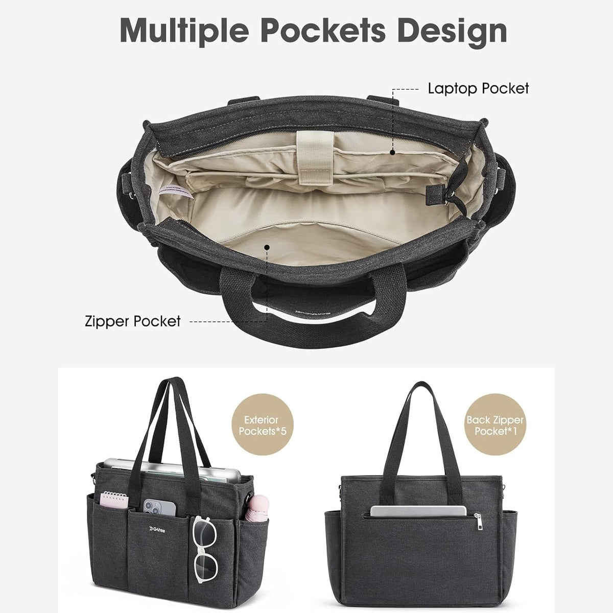 G4Free - G4Free Canvas with Pockets, Medium Size Crossbody Work Tote Bag -TN24B473A-TN24B473B-TN24B473C