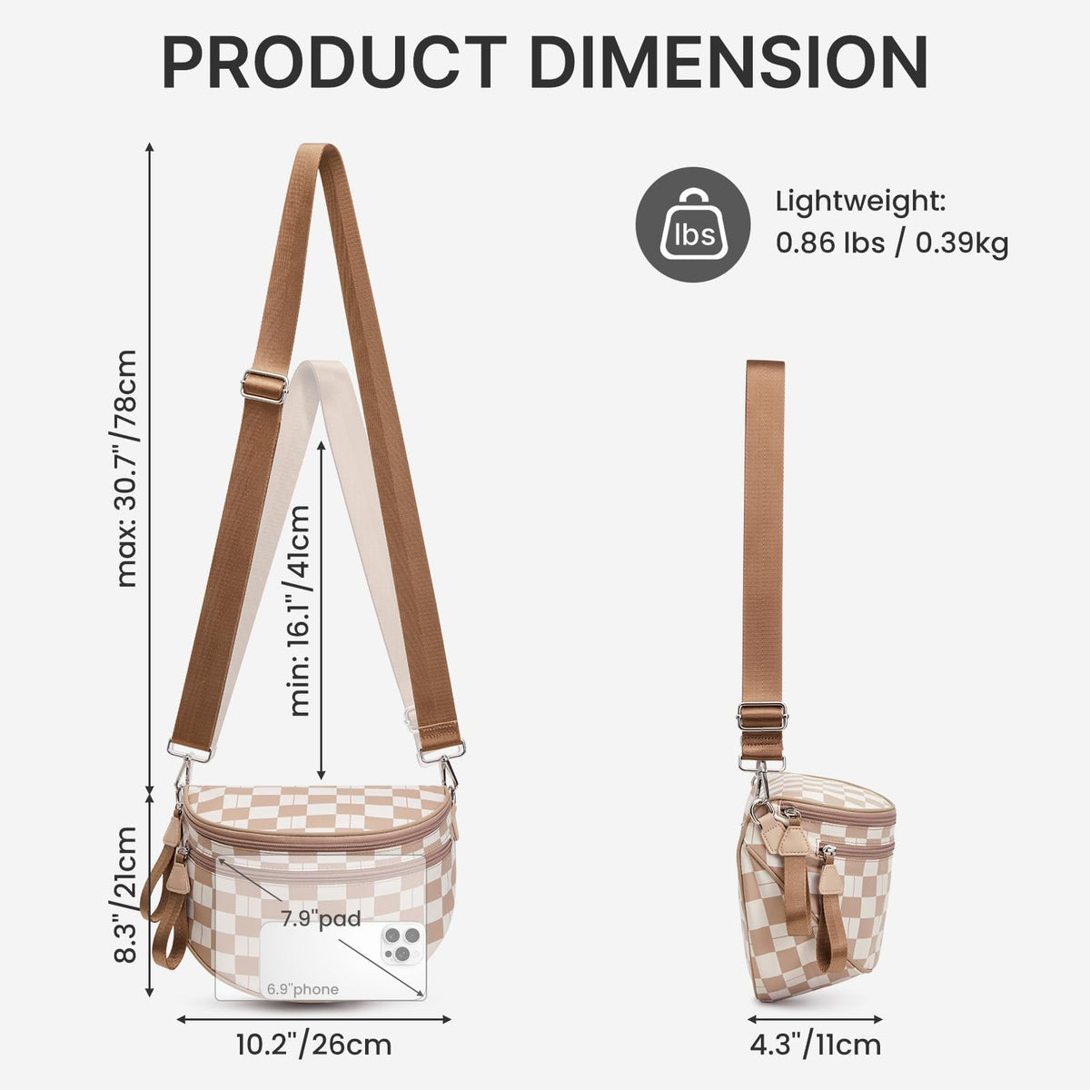 G4Free - G4Free Checkered Crossbody Bum Bag with Removable Pouch Lightweight -TN26B628A-TN26B628B-TN26B628C-TN26B628D-TN26B628E