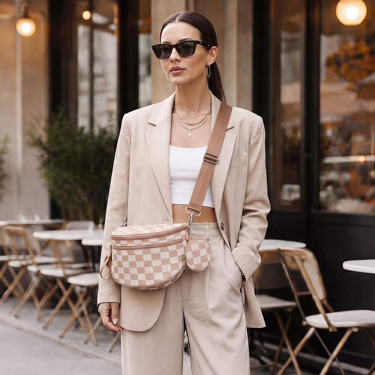 G4Free - G4Free Checkered Crossbody Bum Bag with Removable Pouch Lightweight -TN26B628A-TN26B628B-TN26B628C-TN26B628D-TN26B628E