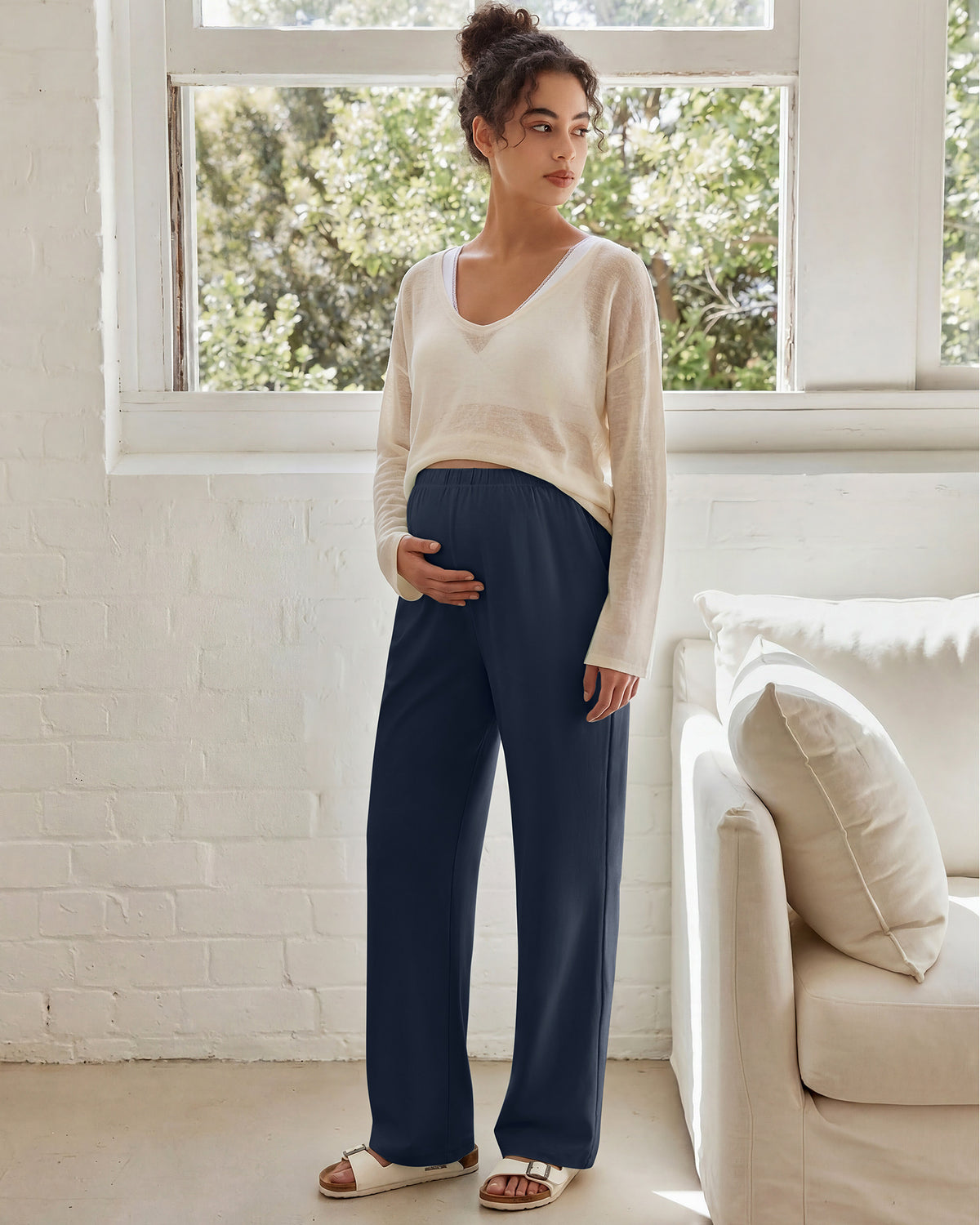 G4Free - G4Free Chillwhisp Maternity Wide Leg Pants – Adjustable Waist -GF26JY1021A001A-S-GF26JY1021A001B-M-GF26JY1021A001C-L-GF26JY1021A001D-XL-GF26JY1021A001E-XXL