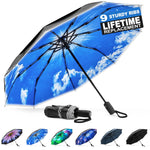 G4Free - G4Free Eco Fiberglass Frame Double Canopy Reflective Strip Auto Folding Umbrella -TN24A423A-TN24A424B-TN24A424A-TN24A424C-TN24A423B
