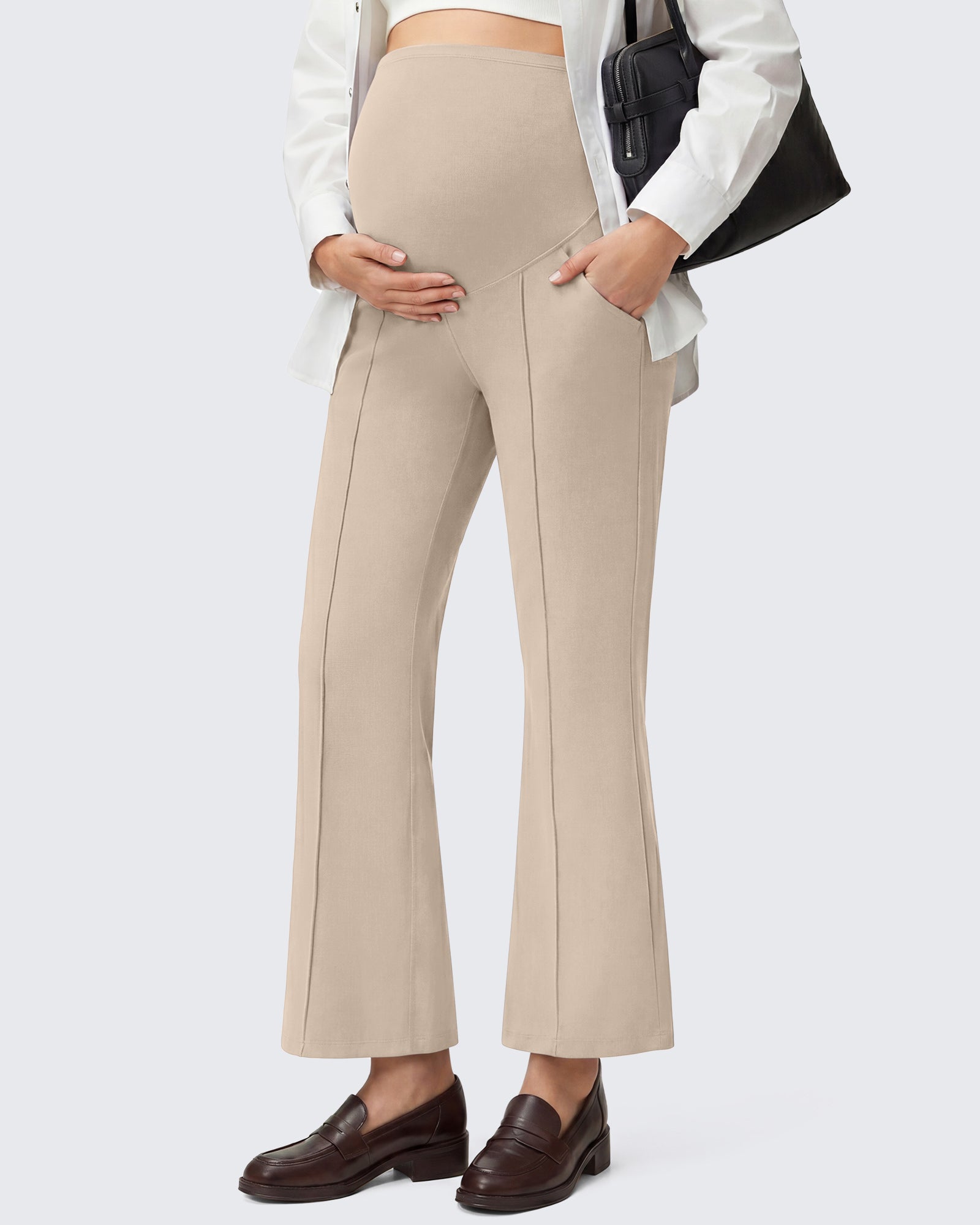 G4Free - G4Free EverGoing Maternity Flare Leggings with Pockets – Over the Belly 25'' -GF26AY1008A001A-S
