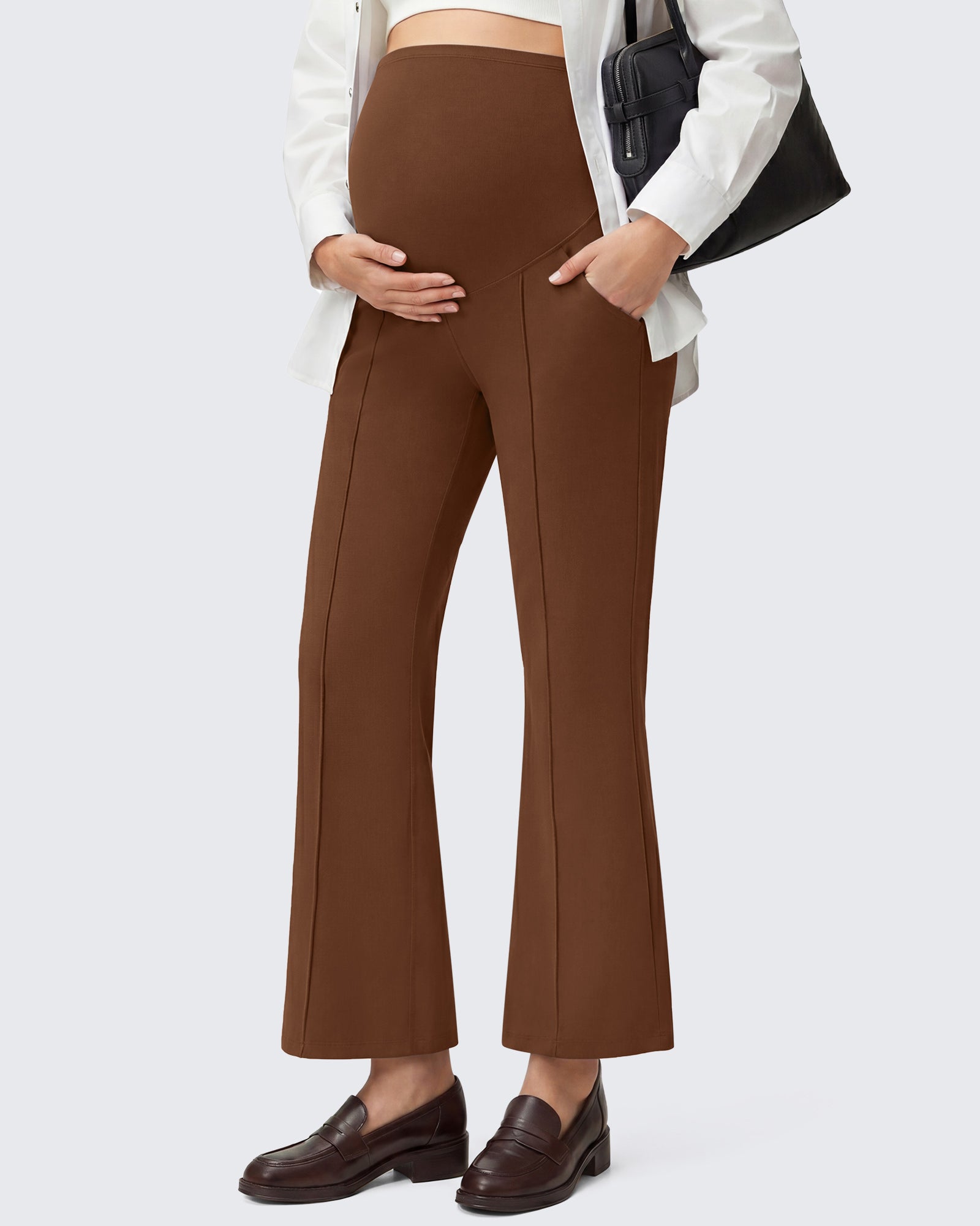 G4Free - G4Free EverGoing Maternity Flare Leggings with Pockets – Over the Belly 25'' -GF26AY1008F004A-S