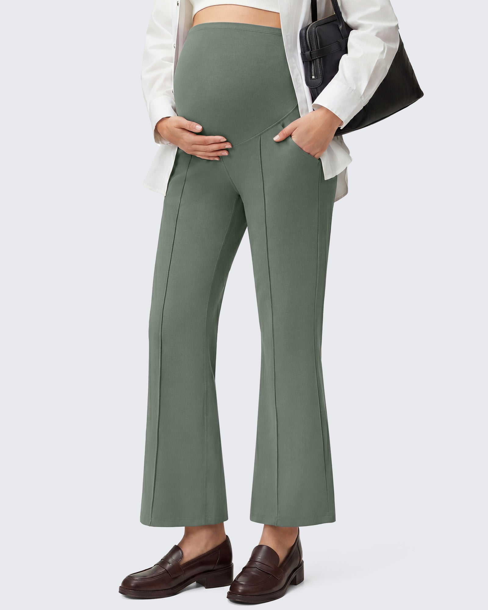 G4Free - G4Free EverGoing Maternity Flare Leggings with Pockets – Over the Belly 25'' -GF26AY1008G016A-S