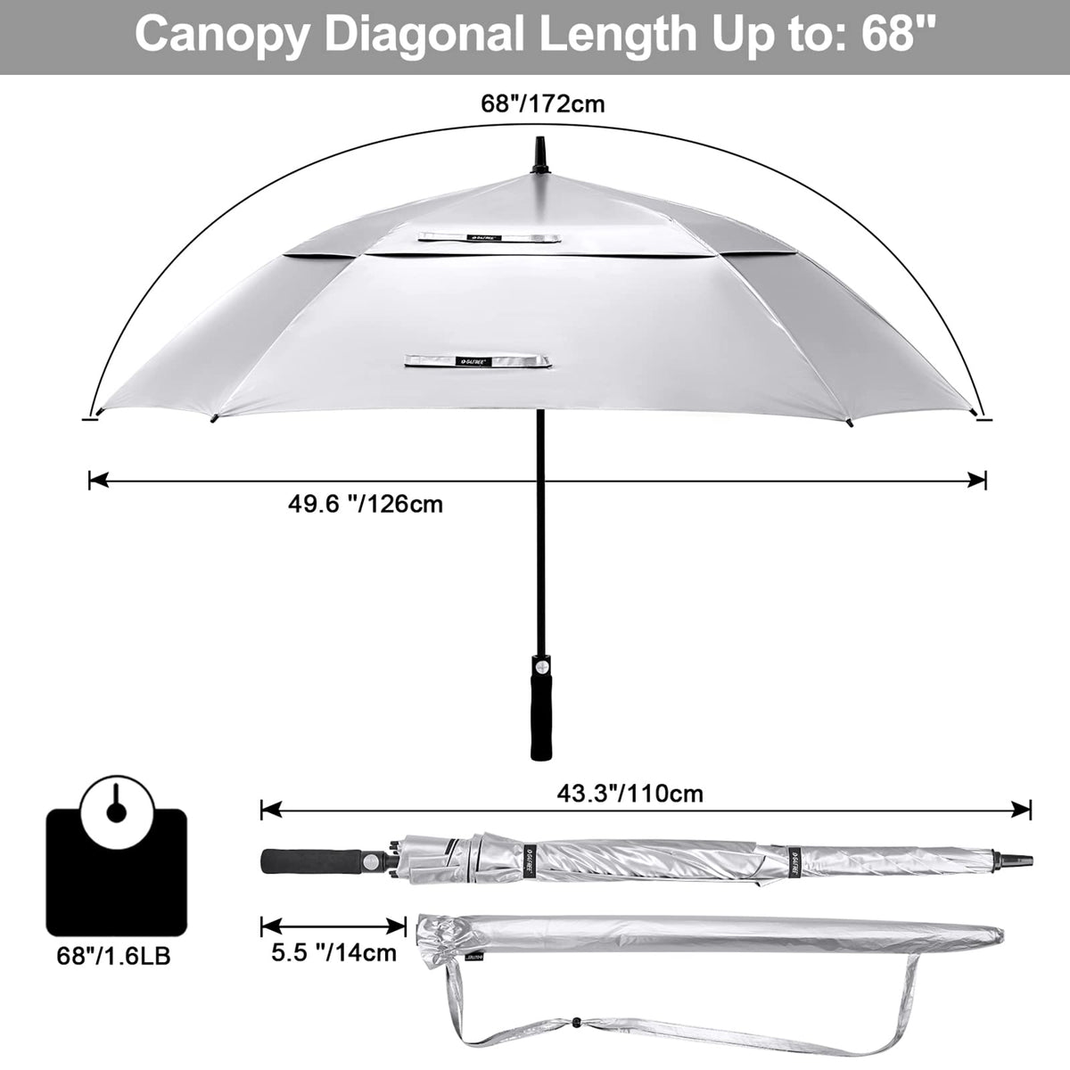 G4Free - G4Free Extra Large Golf Umbrella 62/68 inch Vented Square Umbrella -D02V717A-D02V717C-D02V717B-D02V717D-D02V717E