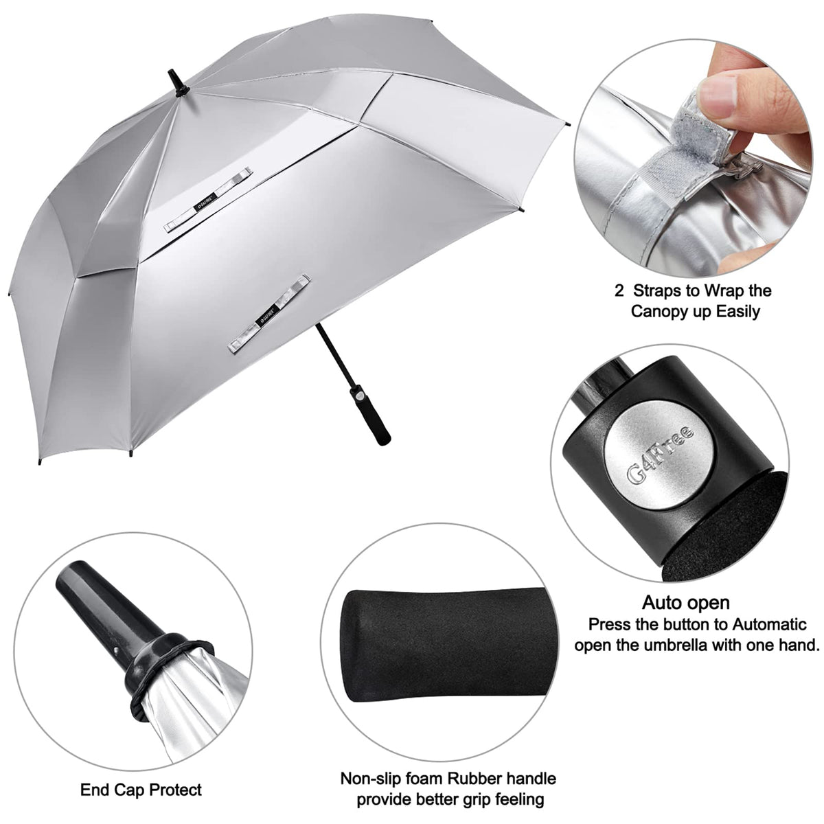 G4Free - G4Free Extra Large Golf Umbrella 62/68 inch Vented Square Umbrella -D02V717A-D02V717C-D02V717B-D02V717D-D02V717E