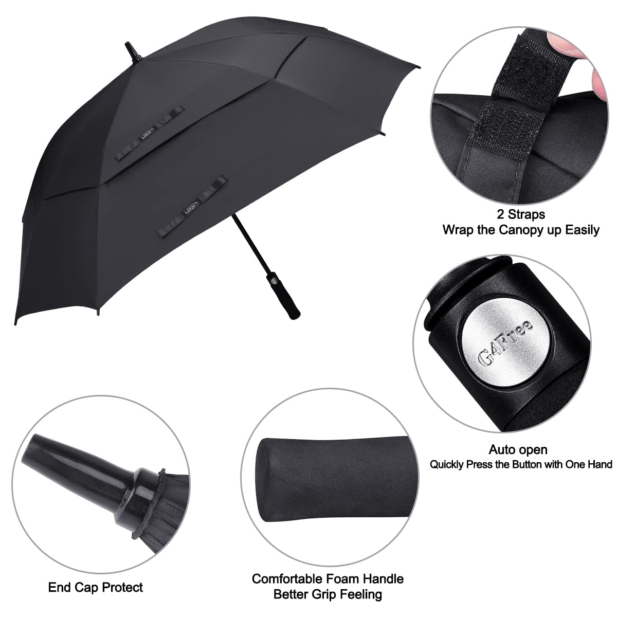 G4Free - G4Free Extra Large Golf Umbrella 62/68 inch Vented Square Umbrella -D02V717A-D02V717C-D02V717B-D02V717D-D02V717E