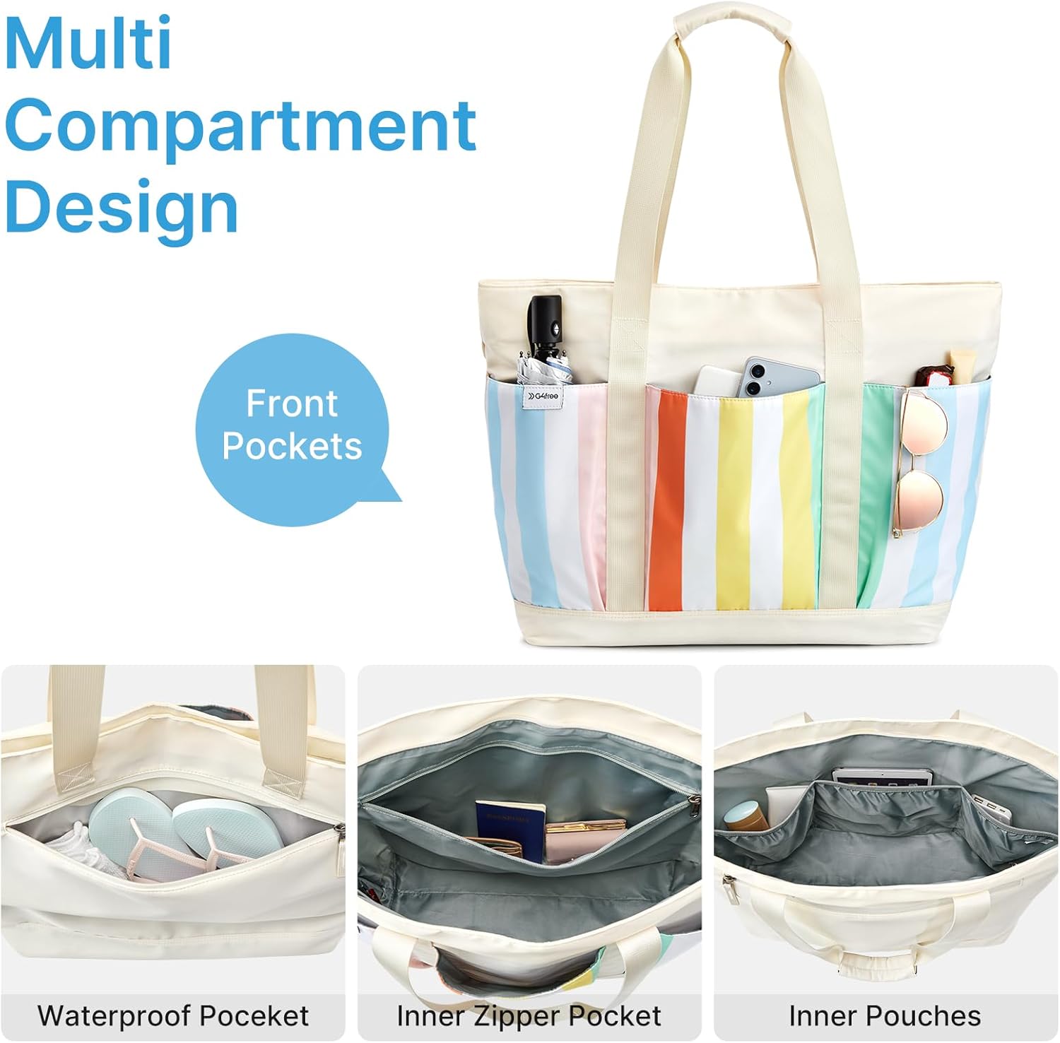 G4Free - G4Free Foldable Waterproof Beach Tote Pool Bag -TN24B462A-TN24B462B-TN24B462C