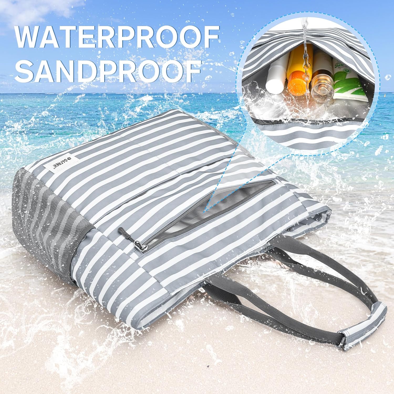 G4Free - G4Free Foldable Waterproof Sandproof Tote Beach Bag -TN23B270C-TN24B463A-TN24B349A-TN23B270B-TN24B463B