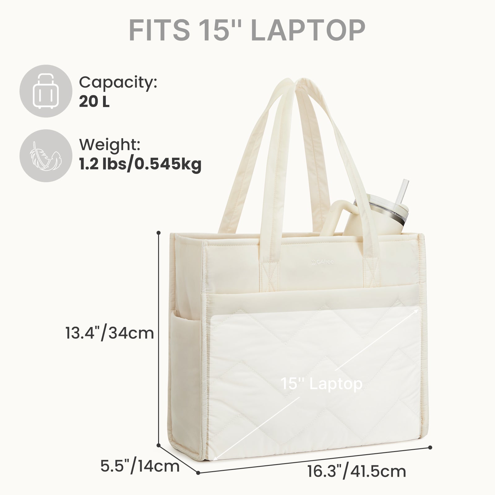 G4Free - G4Free Lightweight Quilted Tote with Laptop Compartment for Work & Travel -TN25B591A-TN25B591B-TN25B591C-TN25B591D