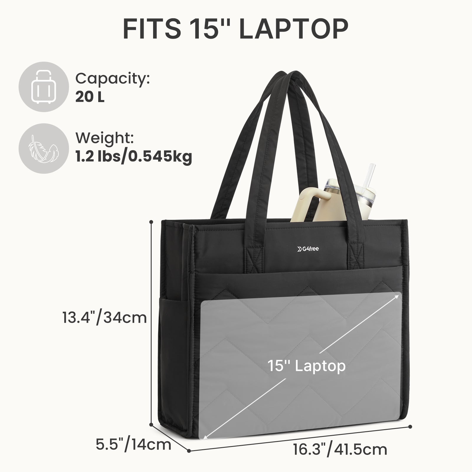 G4Free - G4Free Lightweight Quilted Tote with Laptop Compartment for Work & Travel -TN25B591A-TN25B591B-TN25B591C-TN25B591D
