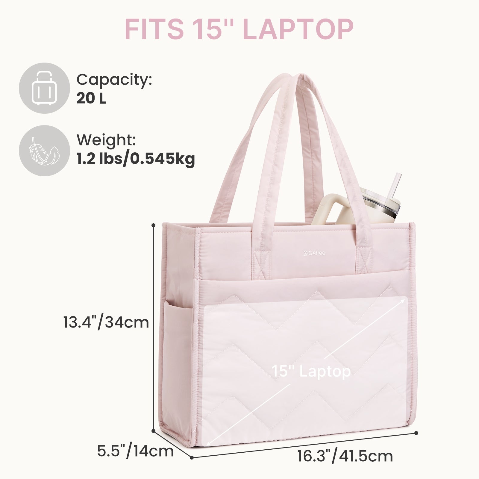 G4Free - G4Free Lightweight Quilted Tote with Laptop Compartment for Work & Travel -TN25B591A-TN25B591B-TN25B591C-TN25B591D
