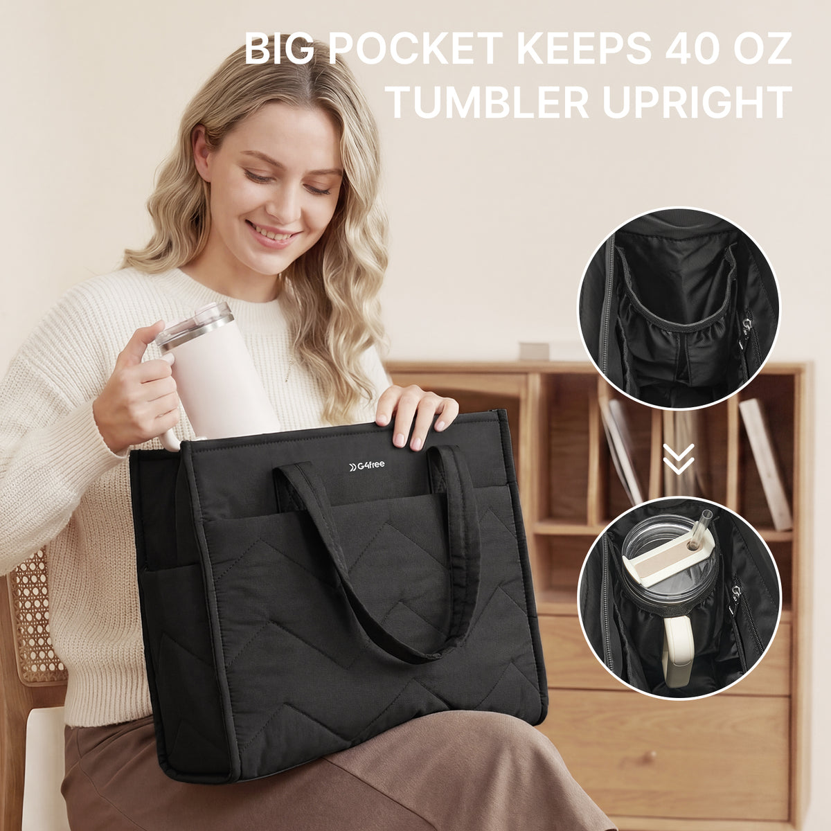 G4Free - G4Free Lightweight Quilted Tote with Laptop Compartment for Work & Travel -TN25B591A-TN25B591B-TN25B591C-TN25B591D