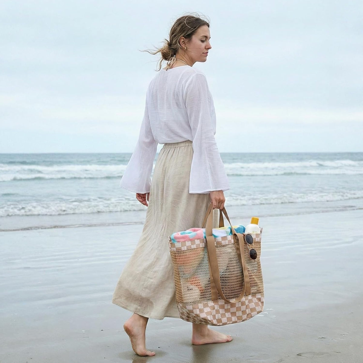 G4Free - G4Free Mesh Beach Tote Bags Extra Large Packable -TN25B599B-TN25B599D-TN25B599A-TN25B599C