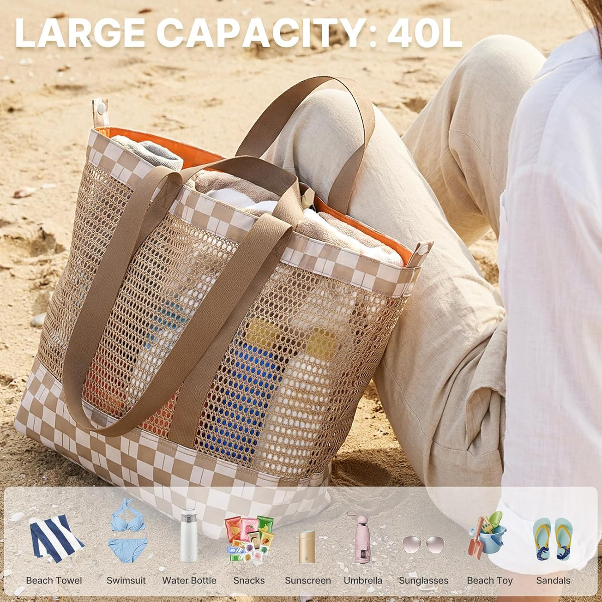 G4Free - G4Free Mesh Beach Tote Bags Extra Large Packable -TN25B599B-TN25B599D-TN25B599A-TN25B599C