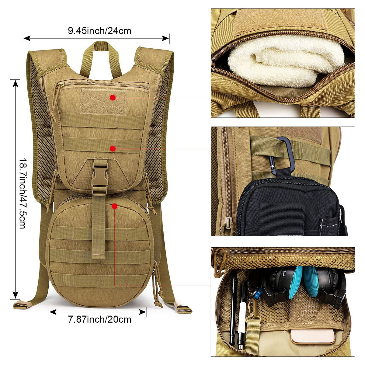 G4Free - G4Free Military Tactical Hydration Backpack with 3L Upgraded Bladder -D02V560A-D02V560B