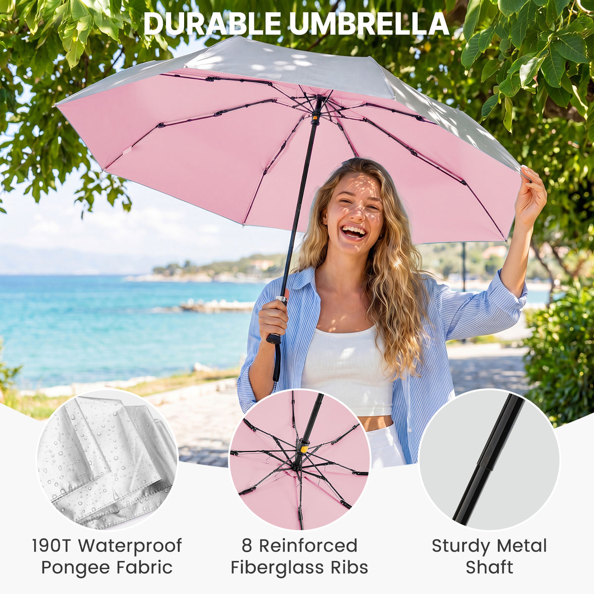 G4Free - G4Free Mini Travel Umbrella with Retractable Handle – UPF 50+ for Sun & Rain -TN26A621A-TN26A621B-TN26A621C-TN26A621D-TN26A621E