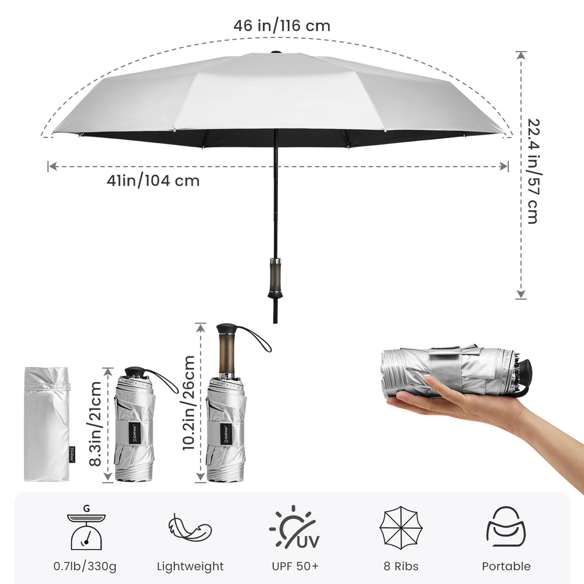 G4Free - G4Free Mini Travel Umbrella with Retractable Handle – UPF 50+ for Sun & Rain -TN26A621A-TN26A621B-TN26A621C-TN26A621D-TN26A621E