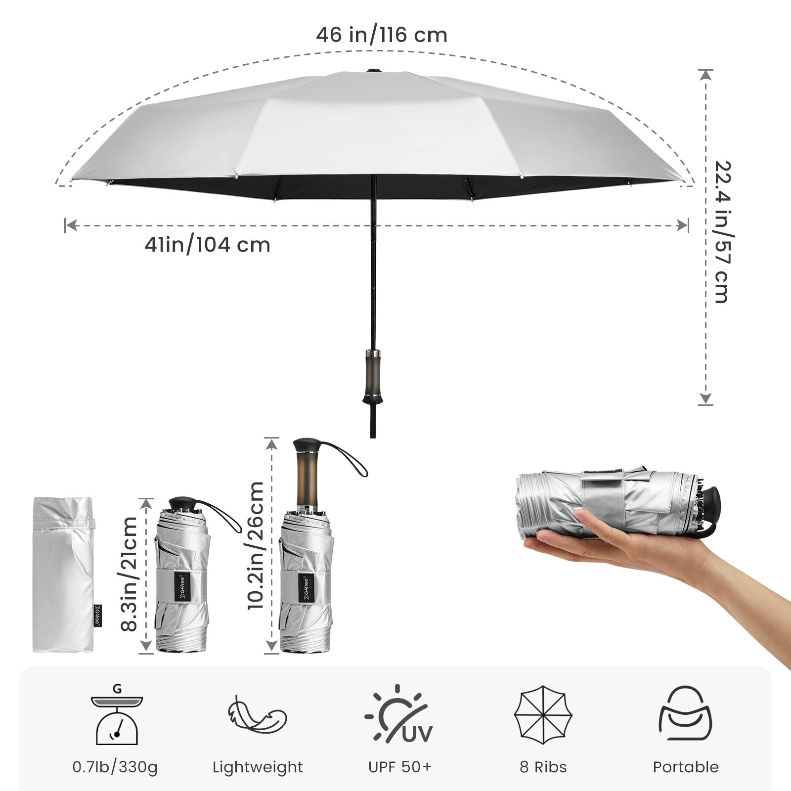 G4Free - G4Free Mini Travel Umbrella with Retractable Handle – UPF 50+ for Sun & Rain -TN26A621A-TN26A621B-TN26A621C-TN26A621D-TN26A621E