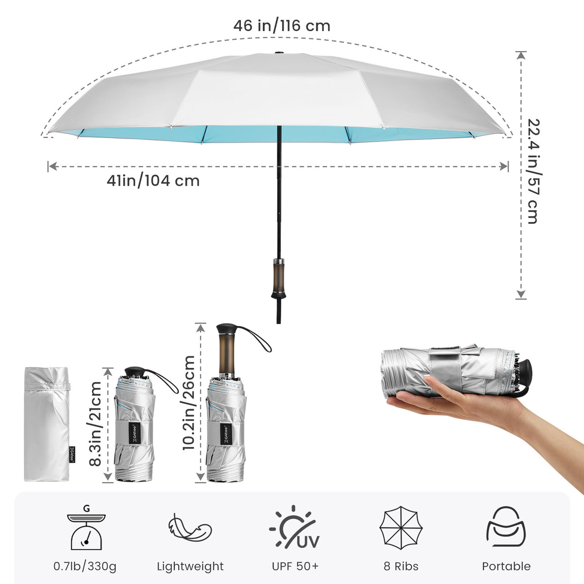G4Free - G4Free Mini Travel Umbrella with Retractable Handle – UPF 50+ for Sun & Rain -TN26A621A-TN26A621B-TN26A621C-TN26A621D-TN26A621E