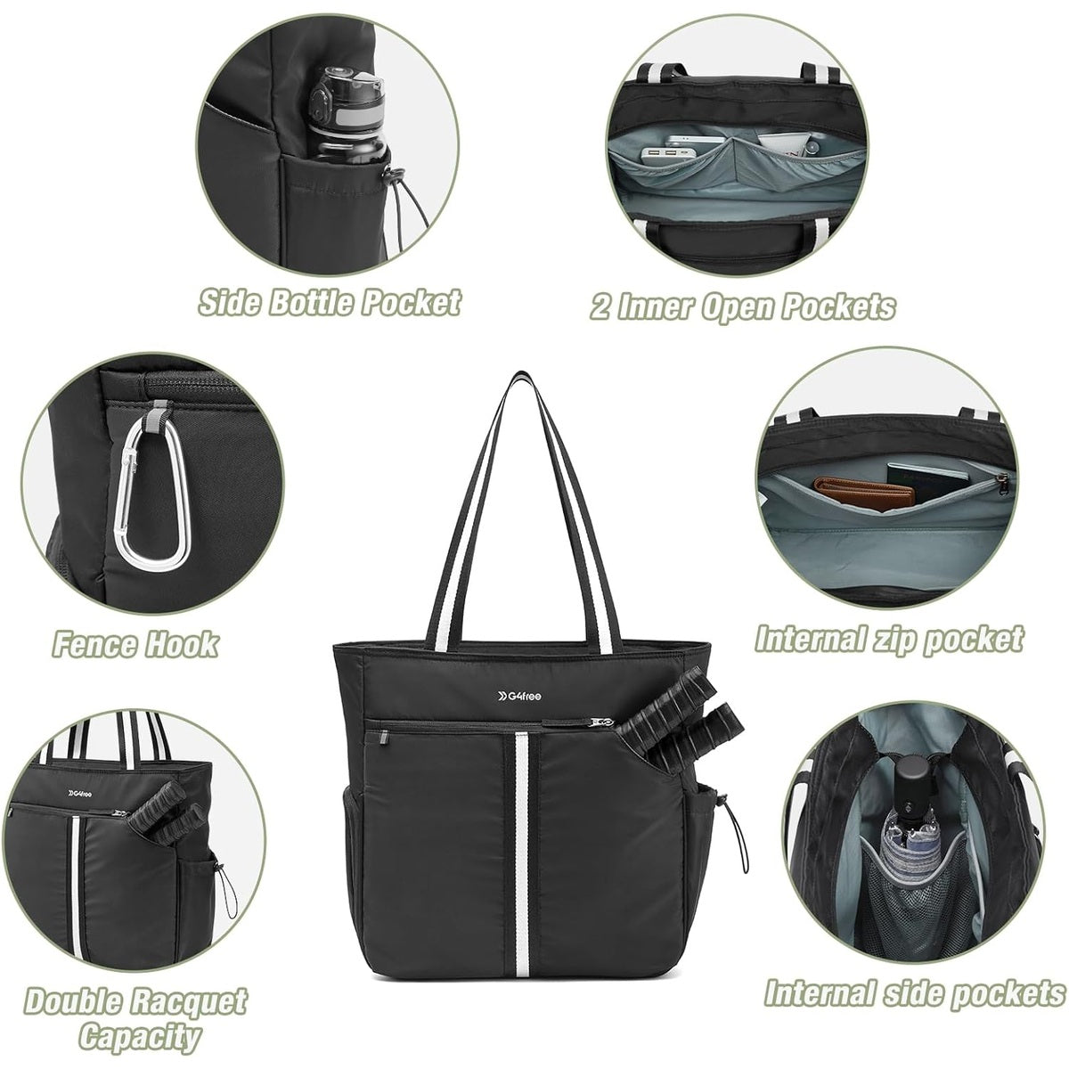 G4Free - G4Free Pickleball Tote with Shoe & Paddle Pocket -TN24B487C-TN24B487A-TN24B487B