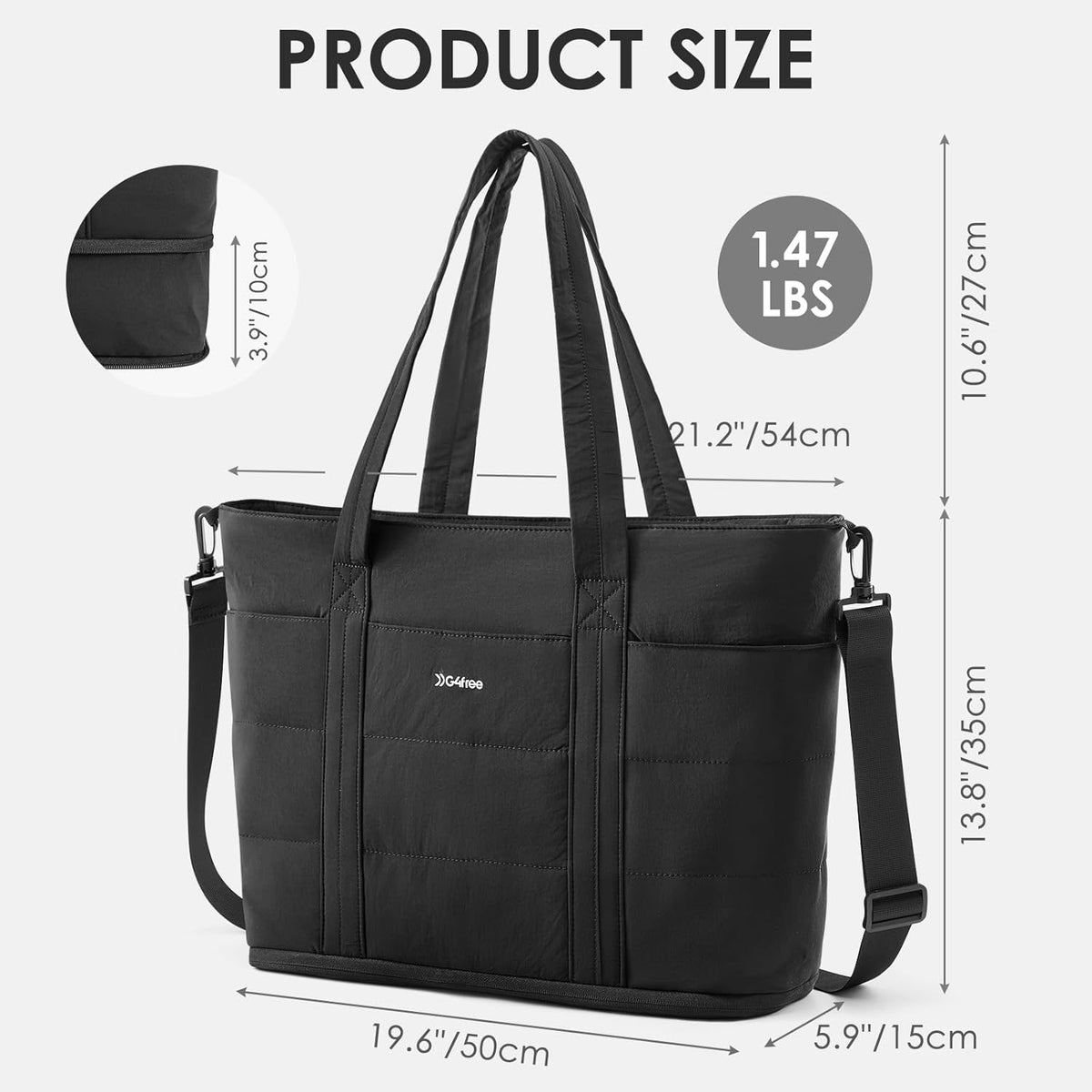 G4Free - G4Free Puffer  Tote Bag with Zipper Compartments, Expandable Handbag -TN25B522B-TN25B522C-TN25B522A
