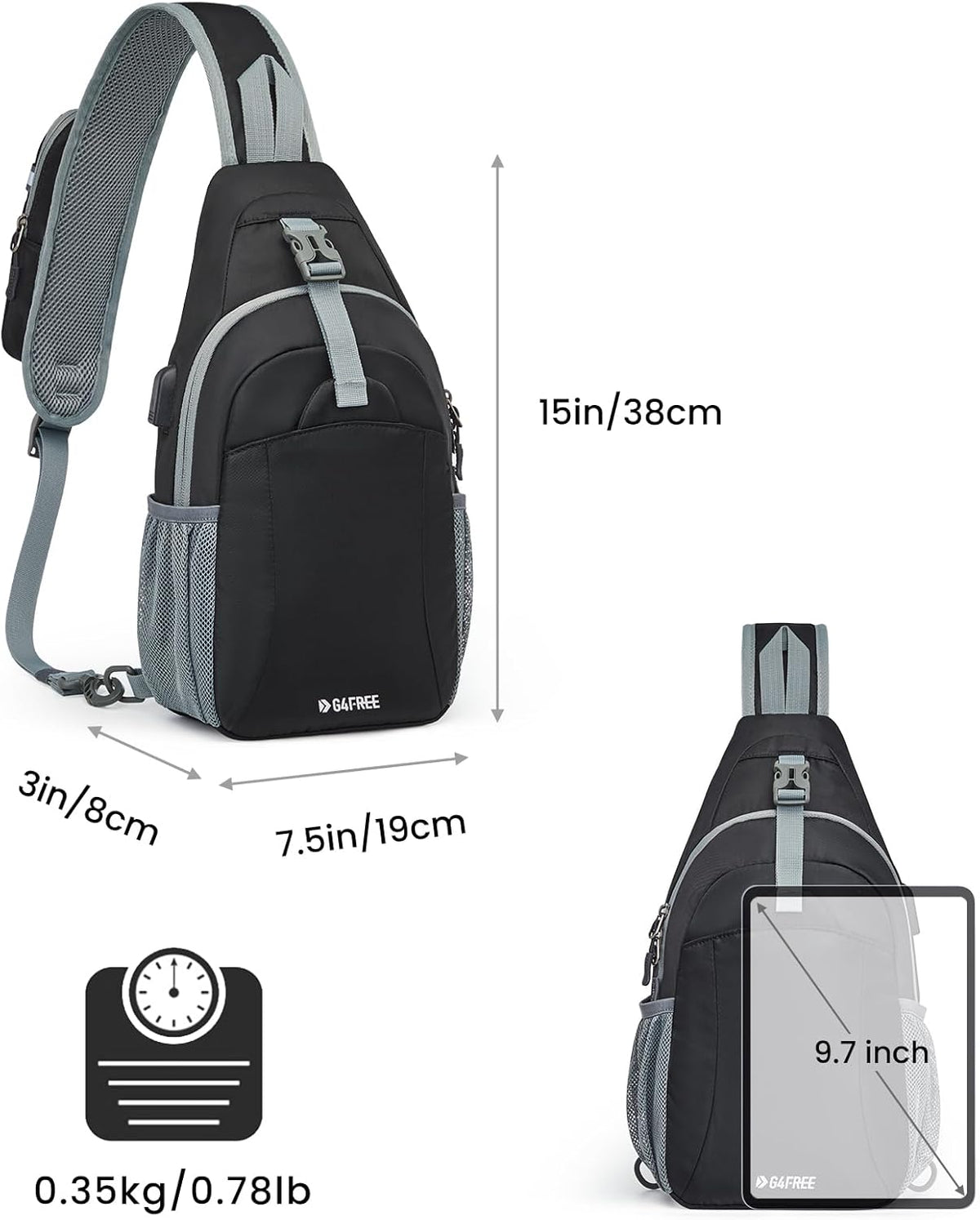 G4Free - G4Free RFID Crossbody Sling Backpack with USB Charging Port -TN23B273C-TN23B273A-TN23B273H-TN23B273E-TN23B273B