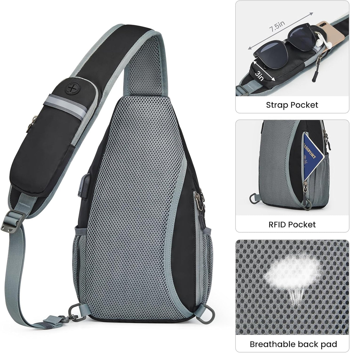G4Free - G4Free RFID Crossbody Sling Backpack with USB Charging Port -TN23B273C-TN23B273A-TN23B273H-TN23B273E-TN23B273B