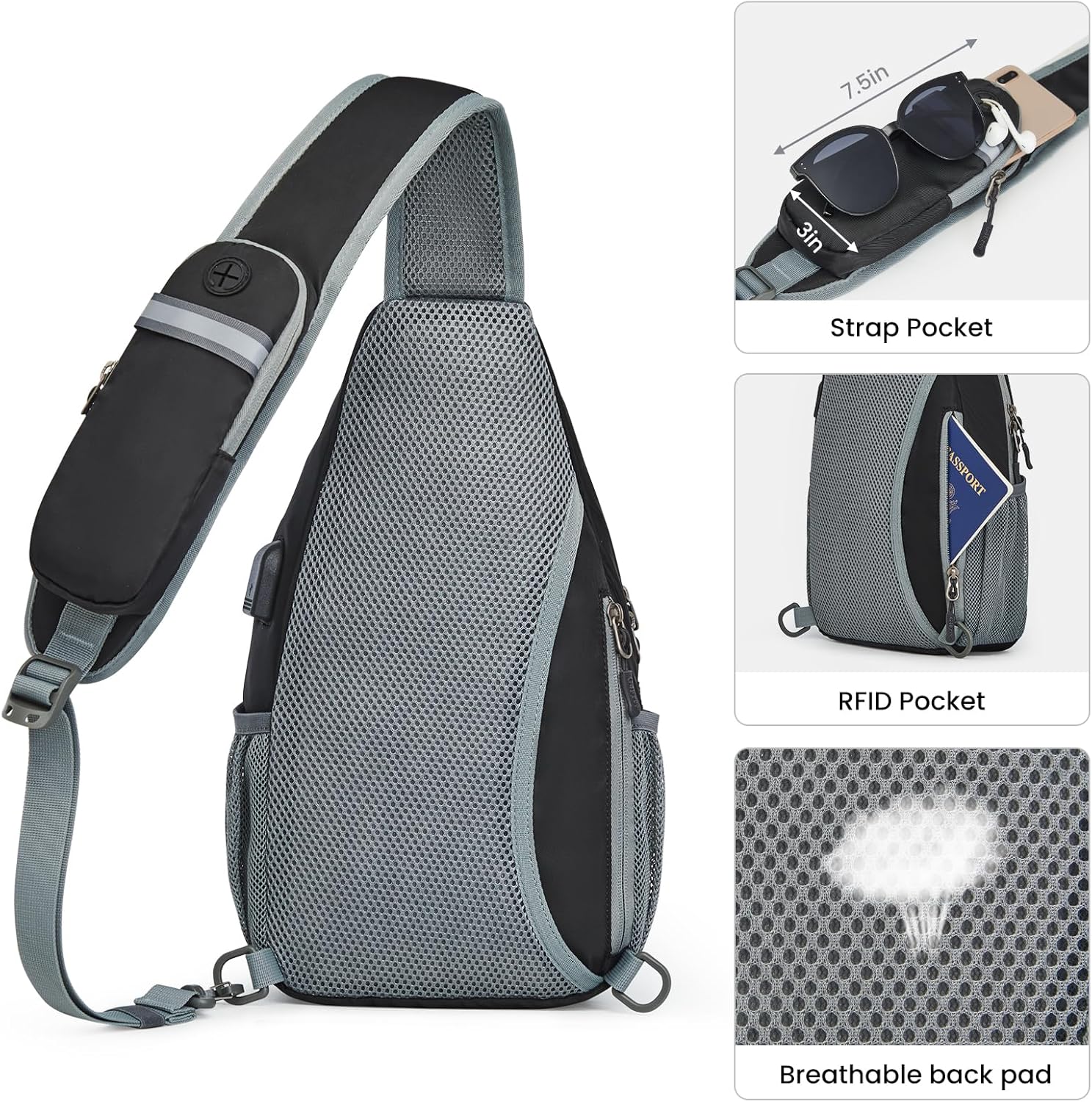 G4Free - G4Free RFID Crossbody Sling Backpack with USB Charging Port -TN23B273C-TN23B273A-TN23B273H-TN23B273E-TN23B273B
