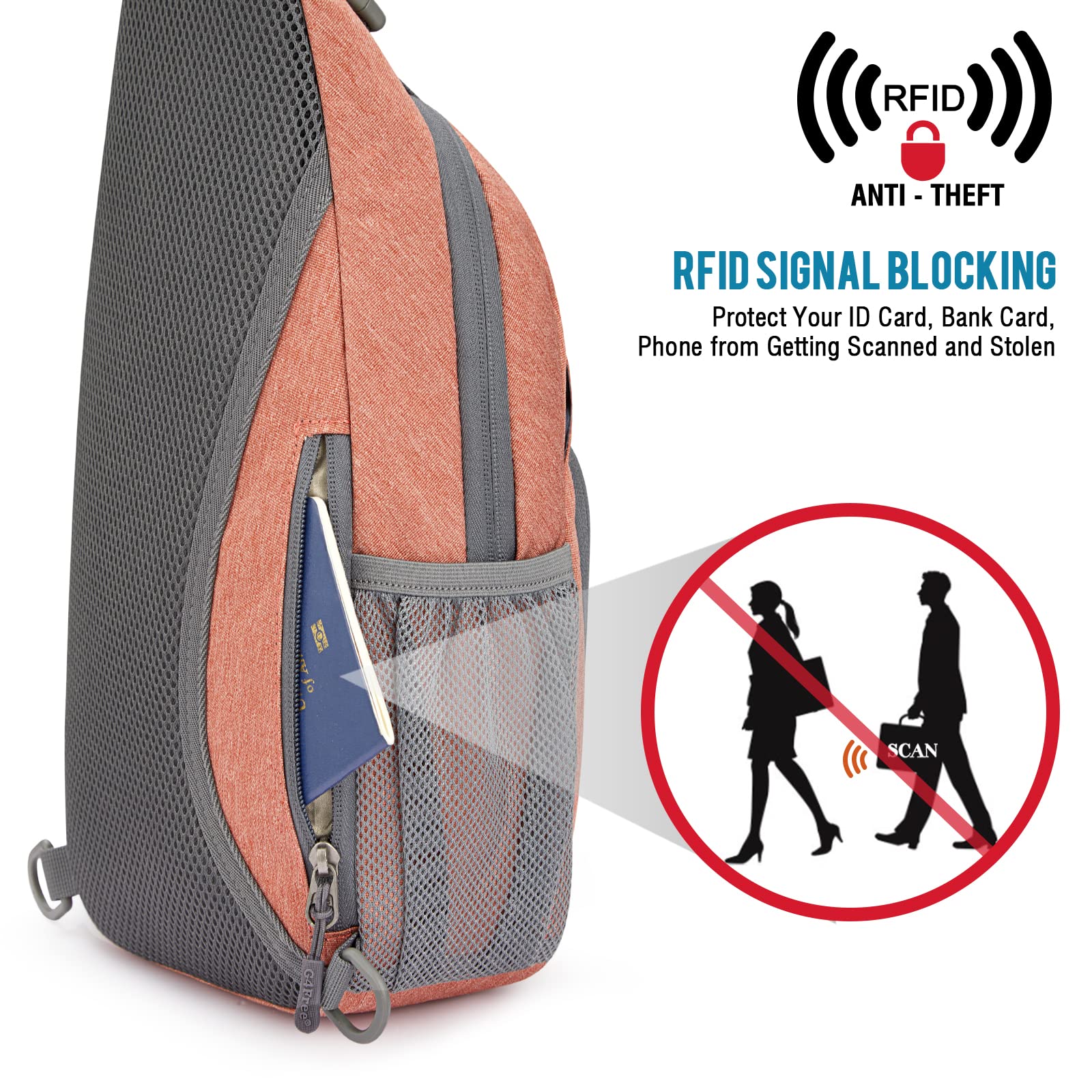 G4Free - G4Free RFID Sling Bag for Hiking Outdoor -TN22B091A-TN22B091E-TN22B091B-TN22B091F-TN22B091D