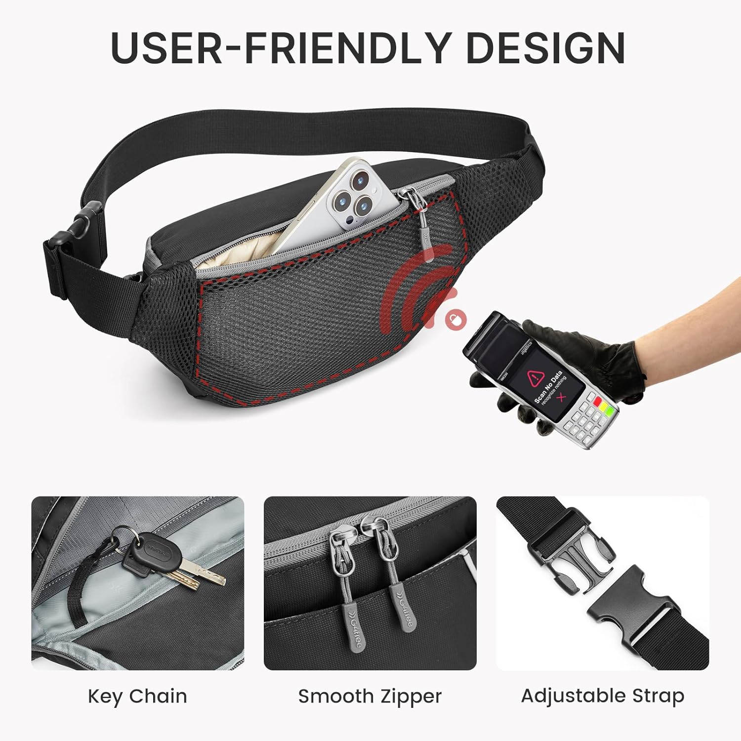 G4Free - G4Free Recycled Fanny for Men Anti-Theft Crossbody Belt Bag with RFID -TN25B549A-TN25B549B
