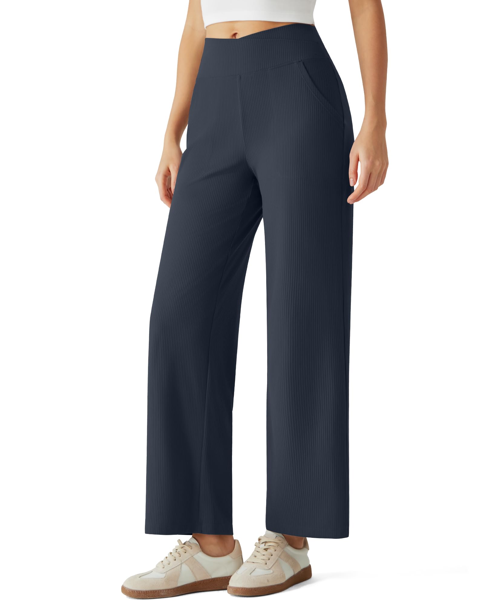G4Free - G4Free Ribbed 29" Inseam V Waistband Ankle Pants with Pockets -GF26J780A001A-S-GF26J780A001B-M-GF26J780A001C-L-GF26J780A001D-XL-GF26J780A001E-XXL