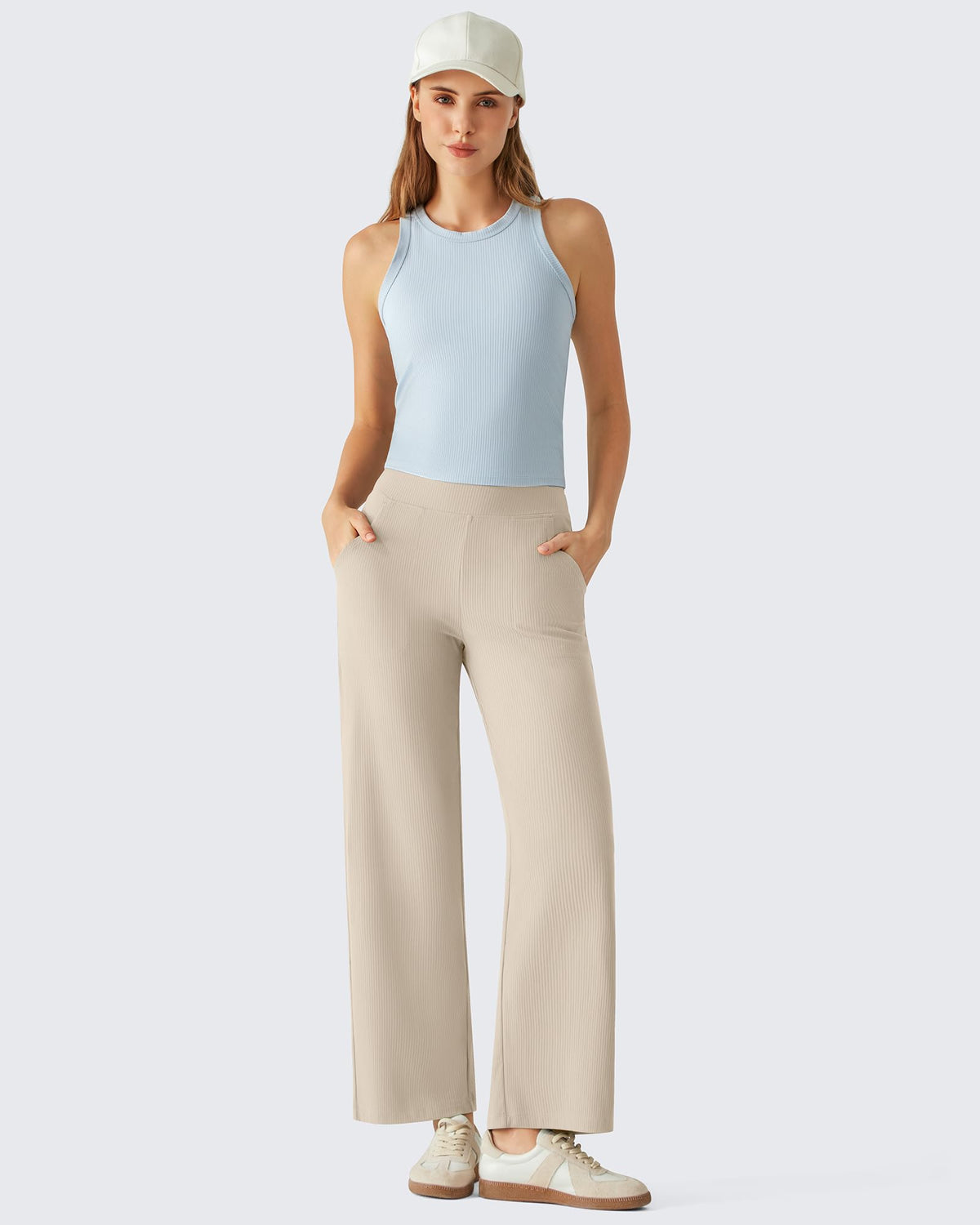 G4Free - G4Free Ribbed 29" Inseam V Waistband Ankle Pants with Pockets -GF26J780A001A-S-GF26J780A001B-M-GF26J780A001C-L-GF26J780A001D-XL-GF26J780A001E-XXL