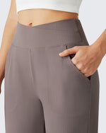 G4Free - G4Free Ribbed 29" Inseam V Waistband Ankle Pants with Pockets -GF26J780A001A-S-GF26J780A001B-M-GF26J780A001C-L-GF26J780A001D-XL-GF26J780A001E-XXL