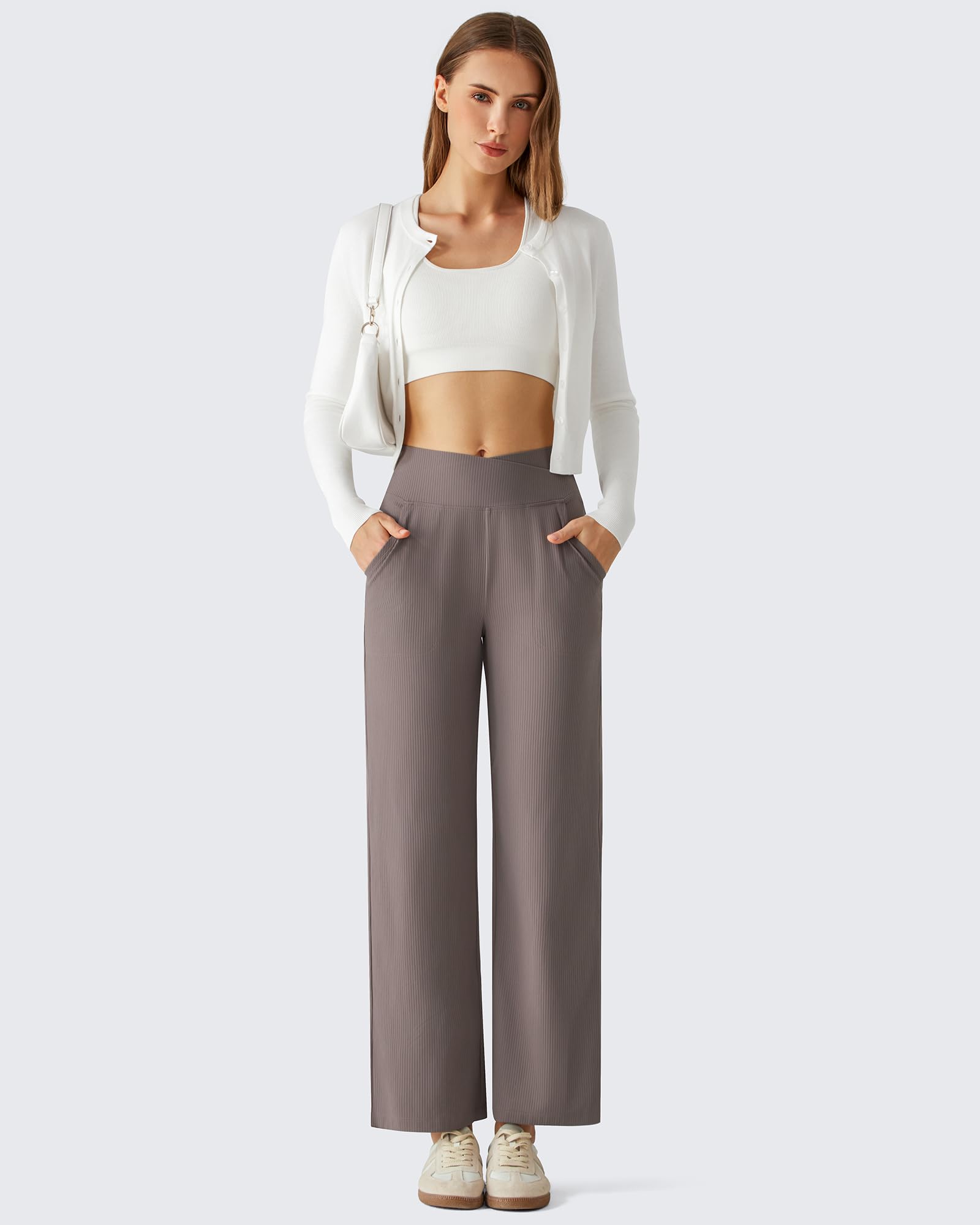 G4Free - G4Free Ribbed 29" Inseam V Waistband Ankle Pants with Pockets -GF26J780A001A-S-GF26J780A001B-M-GF26J780A001C-L-GF26J780A001D-XL-GF26J780A001E-XXL