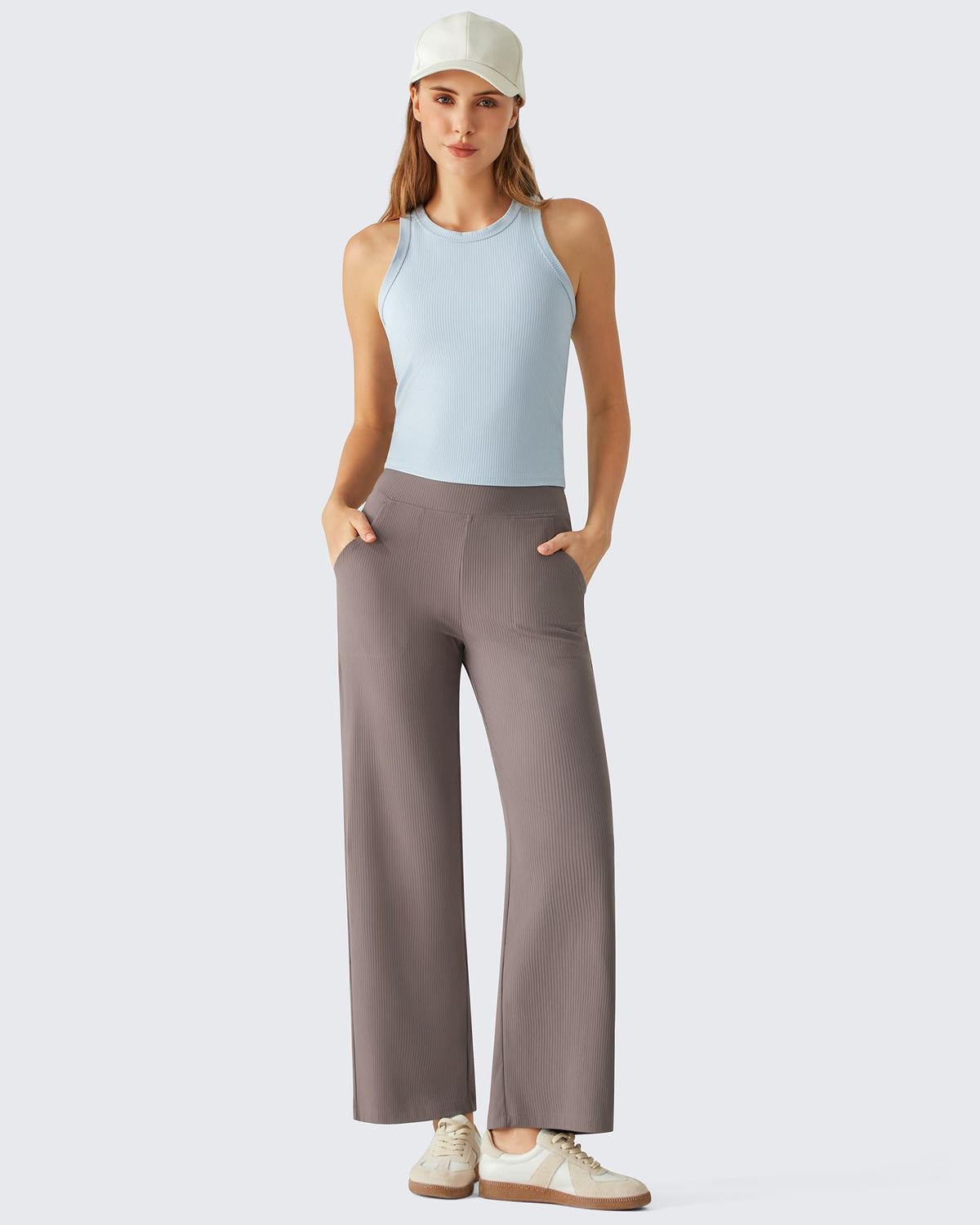 G4Free - G4Free Ribbed 29" Inseam V Waistband Ankle Pants with Pockets -GF26J780A001A-S-GF26J780A001B-M-GF26J780A001C-L-GF26J780A001D-XL-GF26J780A001E-XXL