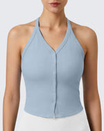 G4Free - G4Free Ribbed Backless Halter Crop Cami -GF26L983A001F-XS