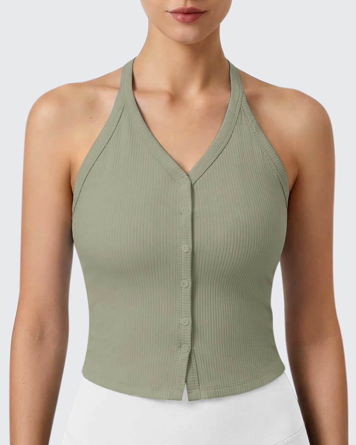G4Free - G4Free Ribbed Backless Halter Crop Cami -GF26L983A001F-XS