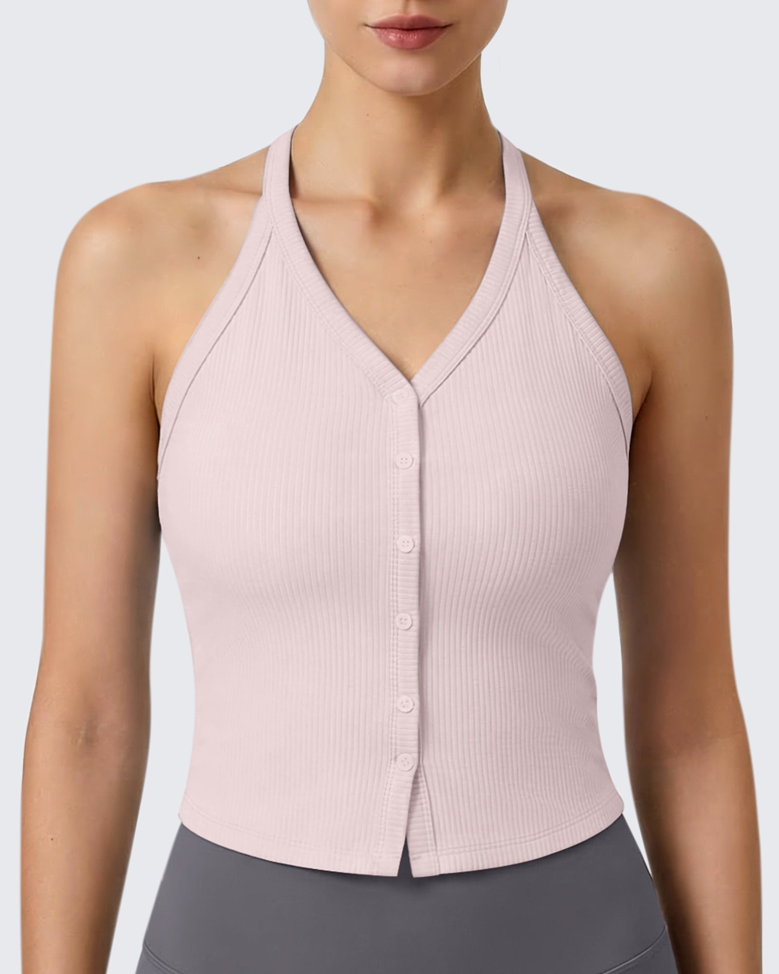 G4Free - G4Free Ribbed Backless Halter Crop Cami -GF26L983A001F-XS-GF26L983A001A-S-GF26L983A001B-M-GF26L983A001C-L-GF26L983A001D-XL