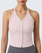 G4Free - G4Free Ribbed Backless Halter Crop Cami -GF26L983E004F-XS