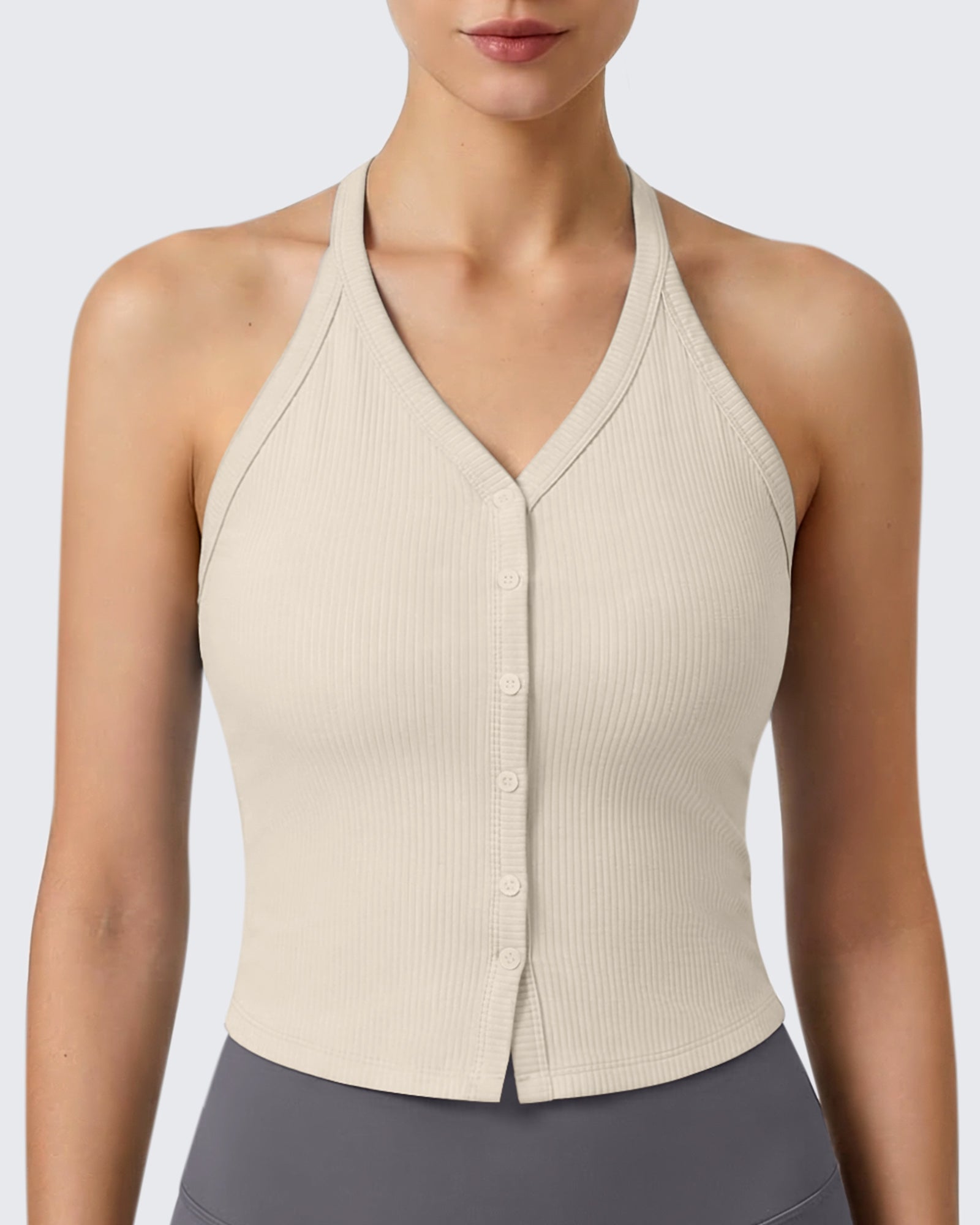 G4Free - G4Free Ribbed Backless Halter Crop Cami -GF26L983F001F-XS