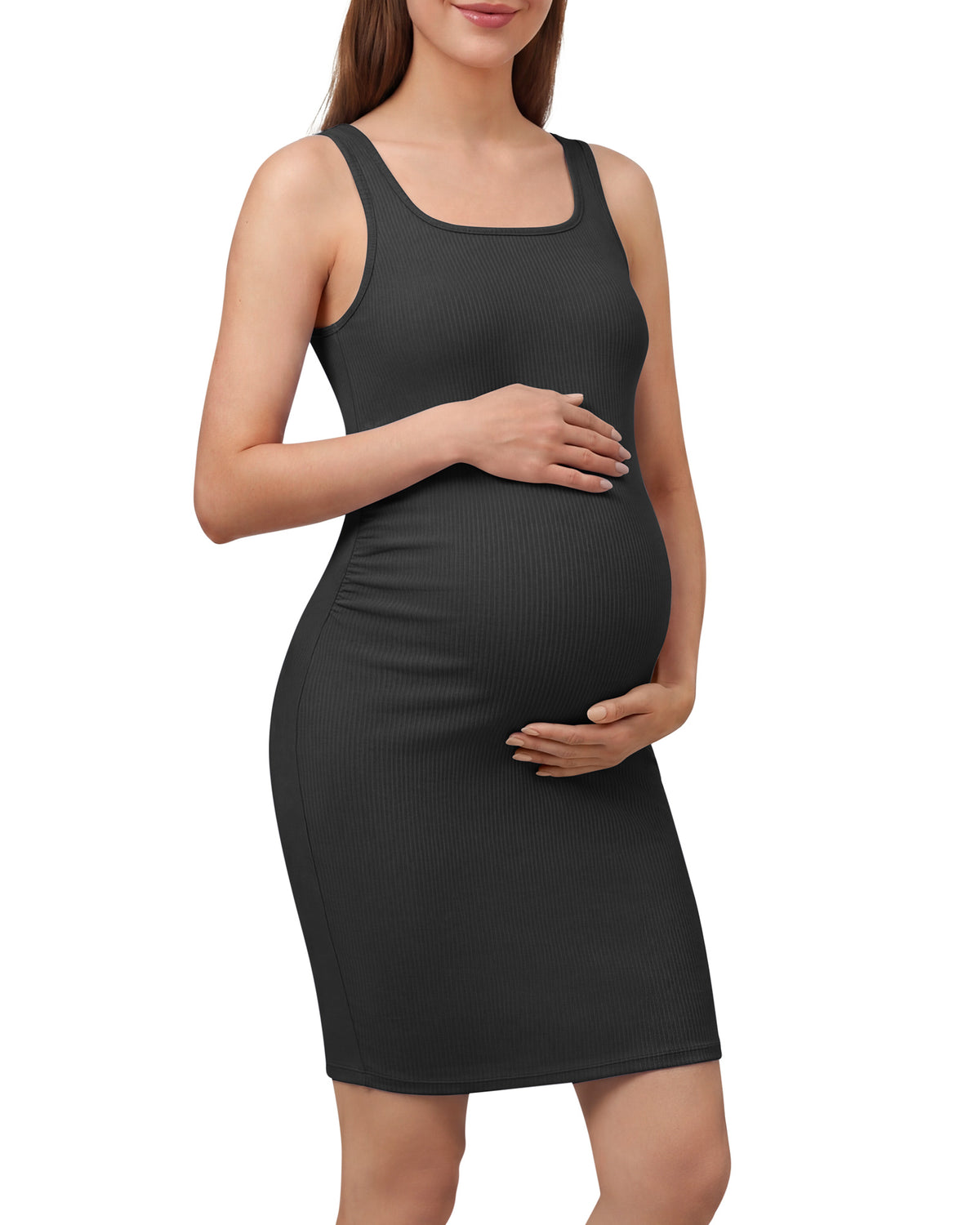 G4Free - G4Free Ribbed Square Neck Midi Maternity Tank Dress -GF26VY980A001A-S-GF26VY980A001B-M-GF26VY980A001C-L-GF26VY980A001D-XL-GF26VY980A001E-XXL