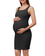 G4Free - G4Free Ribbed Square Neck Midi Maternity Tank Dress -GF26VY980A001A-S-GF26VY980A001B-M-GF26VY980A001C-L-GF26VY980A001D-XL-GF26VY980A001E-XXL