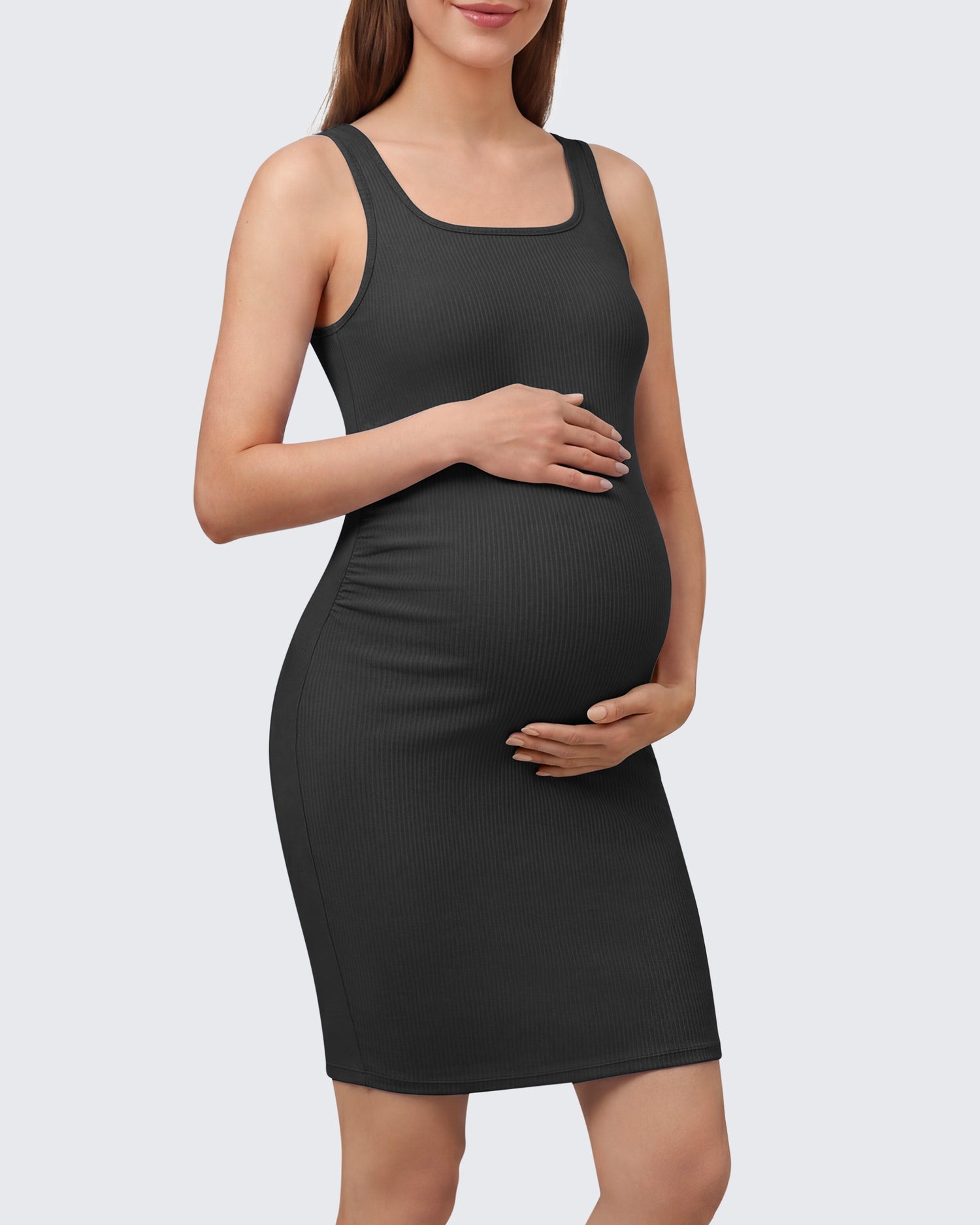 G4Free - G4Free Ribbed Square Neck Midi Maternity Tank Dress -GF26VY980A001A-S-GF26VY980A001B-M-GF26VY980A001C-L-GF26VY980A001D-XL-GF26VY980A001E-XXL