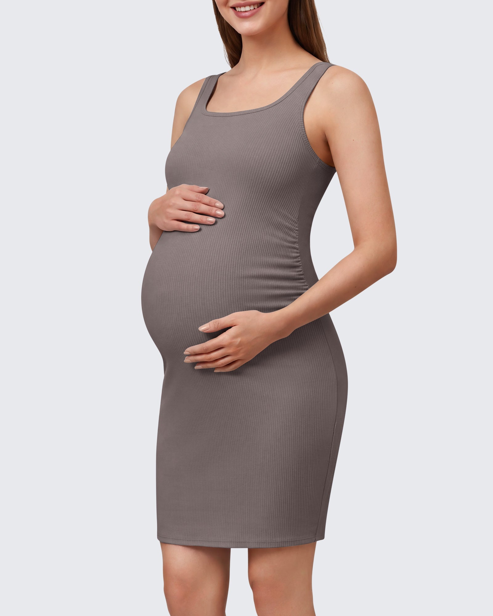 G4Free - G4Free Ribbed Square Neck Midi Maternity Tank Dress -GF26VY980A001A-S-GF26VY980A001B-M-GF26VY980A001C-L-GF26VY980A001D-XL-GF26VY980A001E-XXL