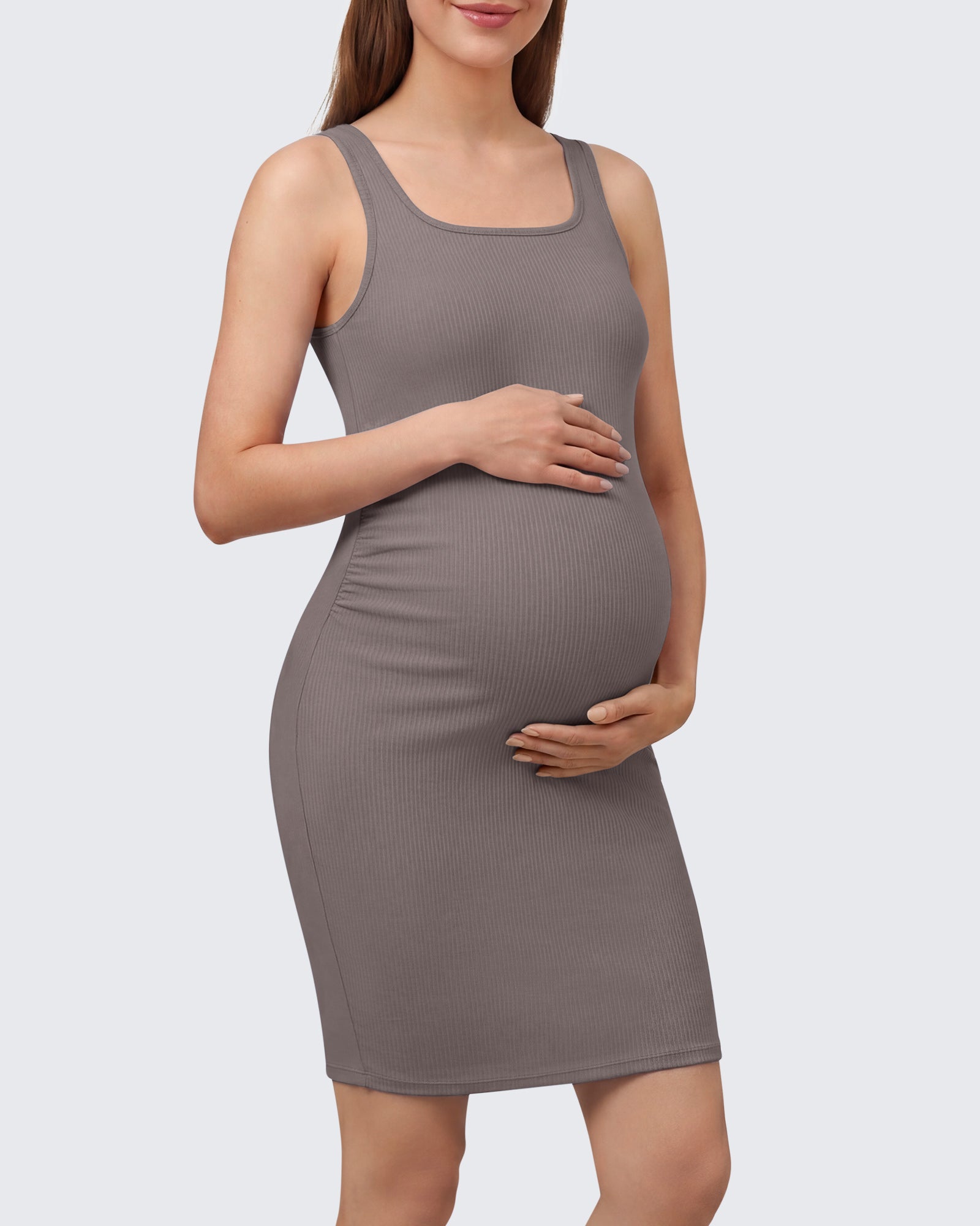 G4Free - G4Free Ribbed Square Neck Midi Maternity Tank Dress -GF26VY980A001A-S-GF26VY980A001B-M-GF26VY980A001C-L-GF26VY980A001D-XL-GF26VY980A001E-XXL