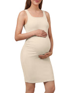G4Free - G4Free Ribbed Square Neck Midi Maternity Tank Dress -GF26VY980A001A-S-GF26VY980A001B-M-GF26VY980A001C-L-GF26VY980A001D-XL-GF26VY980A001E-XXL