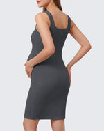 G4Free - G4Free Ribbed Square Neck Midi Maternity Tank Dress -GF26VY980A001A-S-GF26VY980A001B-M-GF26VY980A001C-L-GF26VY980A001D-XL-GF26VY980A001E-XXL