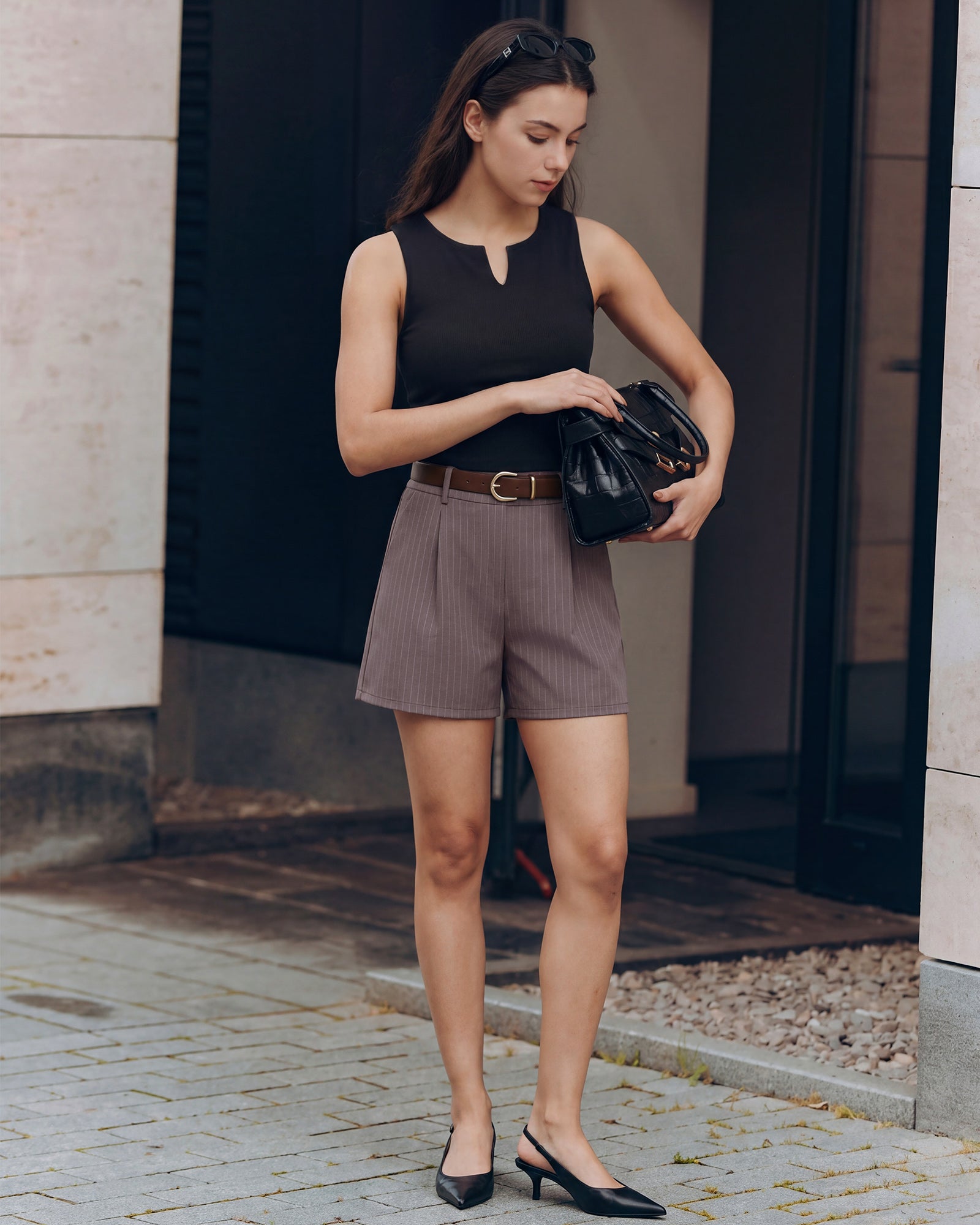 G4Free - G4Free ShiftReady 5" High Waisted Pleated Trouser Shorts with Pockets -GF26E1004LJA001A-S-GF26E1004LJA001B-M-GF26E1004LJA001C-L-GF26E1004LJA001D-XL-GF26E1004LJA001E-XXL